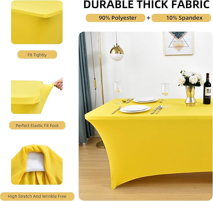 2-Pack 4ft Spandex Table Covers for Rectangular Folding Tables - Wrinkle Resistant Stretch Tight Table Cloths - Ultimate Fitted Table Protector for Parties, Banquet, and Wedding