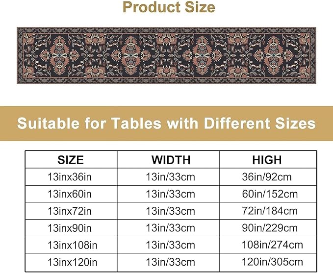 Boho Paisley Farmhouse Table Runner, Vintage Red Blue Retro Flower Rustic Country Style Floral Print Pattern for Home Kitchen Table Decor Dining Coffee Room Garden Party Decor 13x60in
