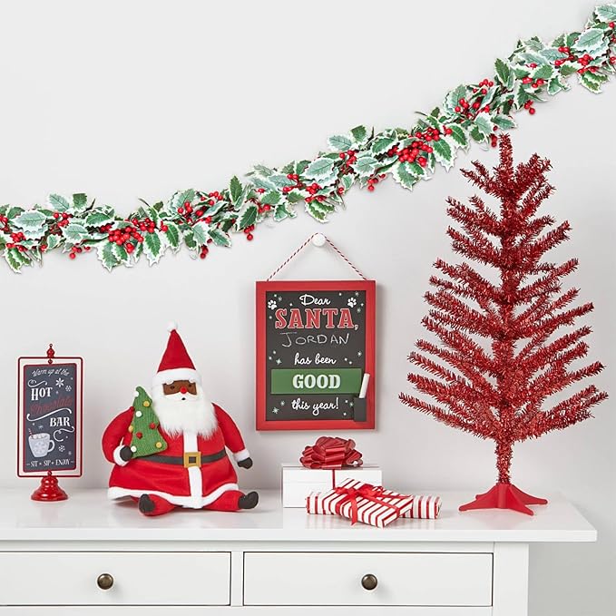 MAKHOT 6Ft Eucalyptus Garland, Green Leaves Wreath Vines Garlands Decorations, Artificial Red Berry Garland for Fireplace Gate Mantle Table Home Party Decor