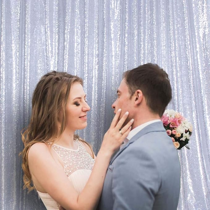 SquarePie Sequin Backdrop Curtain Not See Through Background for Wedding Party 7FT x 7FT Silver