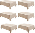 Fitable Faux Linen Beige Tablecloths for Rectangle Tables - 90 x 132 Inch - 6 Pack Fabric Textured Washable Table Clothes Floor Lenghth Table Covers for Wedding, Party, Banquet, Birthday