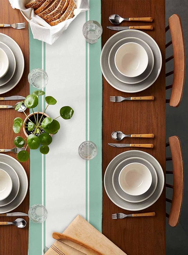 Eucalyptus Cotton Linen Table Runner for Dining Kitchen, Wedding Outdoor Party Tablerunners Decoration, Green Leaves Botanical Plants Watercolor Dresser Scarf Coffee Tablecloth Runners 13x108 Inches