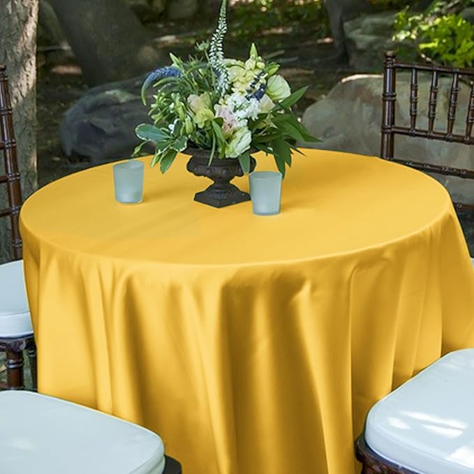 6 Pack 108 Inch Gold Satin Tablecloth - Premium Bright Silky Round Tablecloth Overlay Smooth Fabric Table Cover, Table Decoration for Wedding Party Banquet Events Restaurant Kitchen Dining