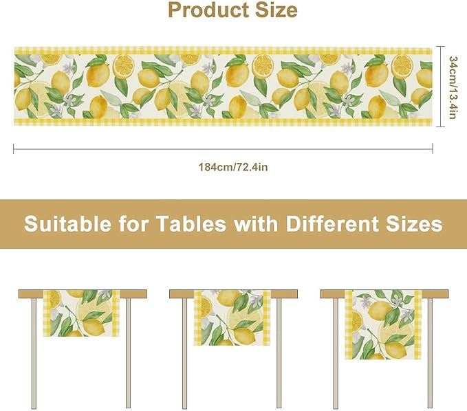 Lemon Table Runner,Yellow White Buffalo Plaid Summer Table Runner for Kitchen Dining Table Home Party Decoration 13x120 Inch