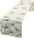 Watercolor Poppy Floral Table Runner, Abstract Seasonal Spring Summer Blue Purple Flower Kitchen Dinning Table Runner for Indoor Outdoor Home Wedding Party Holiday, 13x120 Inch