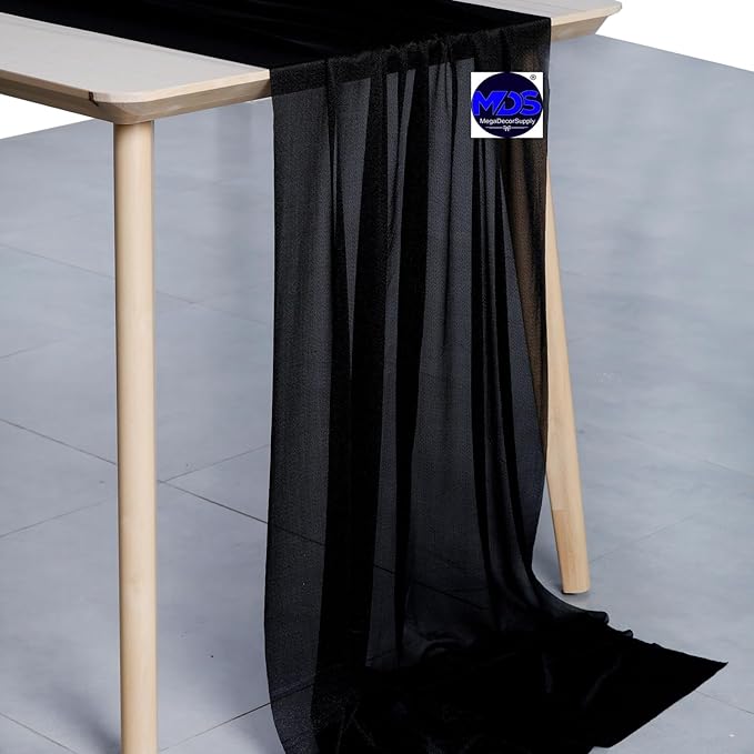 MDS Halloween Chiffon Table Runner - 10 Pack, 29 x 170 Inches, 14ft Each - Sheer Spooky Table Runners for Haunted House Parties, Trick-or-Treat Tables, Witchy Décor, Wedding & Events - Black