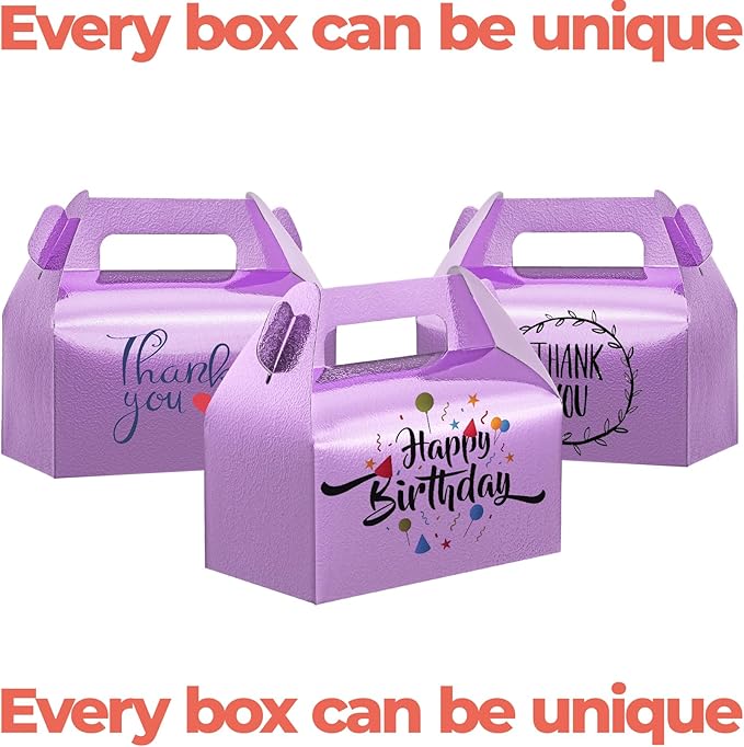 UnicoPak 30 Pack Glossy Purple Gable Treat Boxes, Party Favor Boxes, Gift Boxes for Kids, for Snacks, Candy, Toys, Birthday Party, Wedding, Halloween, Christmas – 6.5x3.5x4 Inches