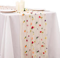 BINBE 1pcs Champagne Daisy Fall Table Runner Embroidery Gauze 10FT Florals Seasonal Tulle Holiday Birthday Kitchen Dining Table Decor for Home Party