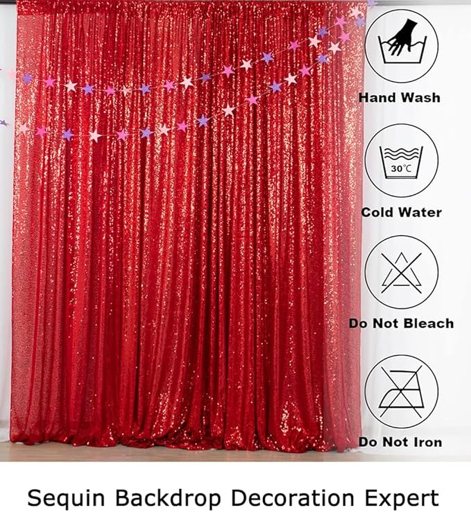 ShinyBeauty Sparkling Red Sequin Fabric Photography Backdrop 5FTx10FT | Glitter Birthday Party Decor, Studio Background for Events & Holiday Photo Booths