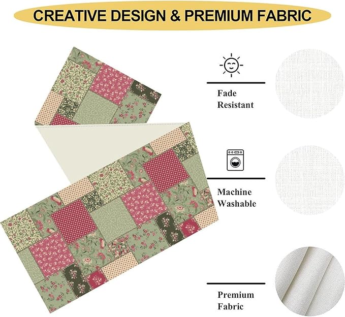 Boho Patchwork Table Runner, Vintage Farmhouse Colorful Wildflowers Bohemian Paisley Flower Print Table Center Decor for Home Kitchen Dining Patio Holiday Party Table Decorations, 13"x90" Inch