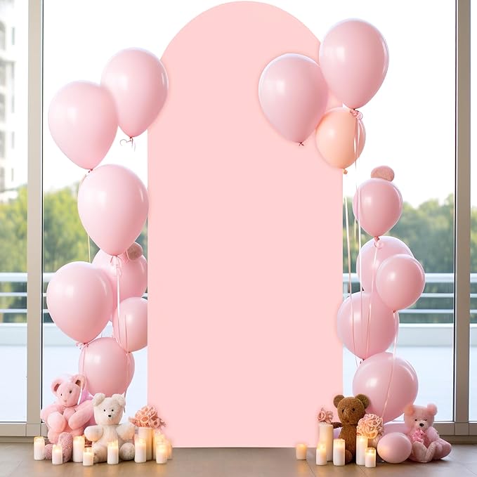 7.2FT Dusty Rose Arch Cover - Polyester Fitted Wedding Arch Stand Covers Round Top Chiara Arch Backdrop Cover for Birthday Party Banquet Photo Background Decoration