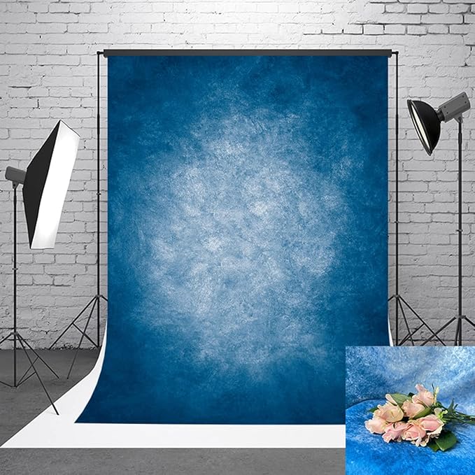 5x7ft Dark Blue Gradient Portrait Photo Backdrops Bright Center Abstract Photography Backdrop for Studio Photo Booth Prop Banner Decor Background