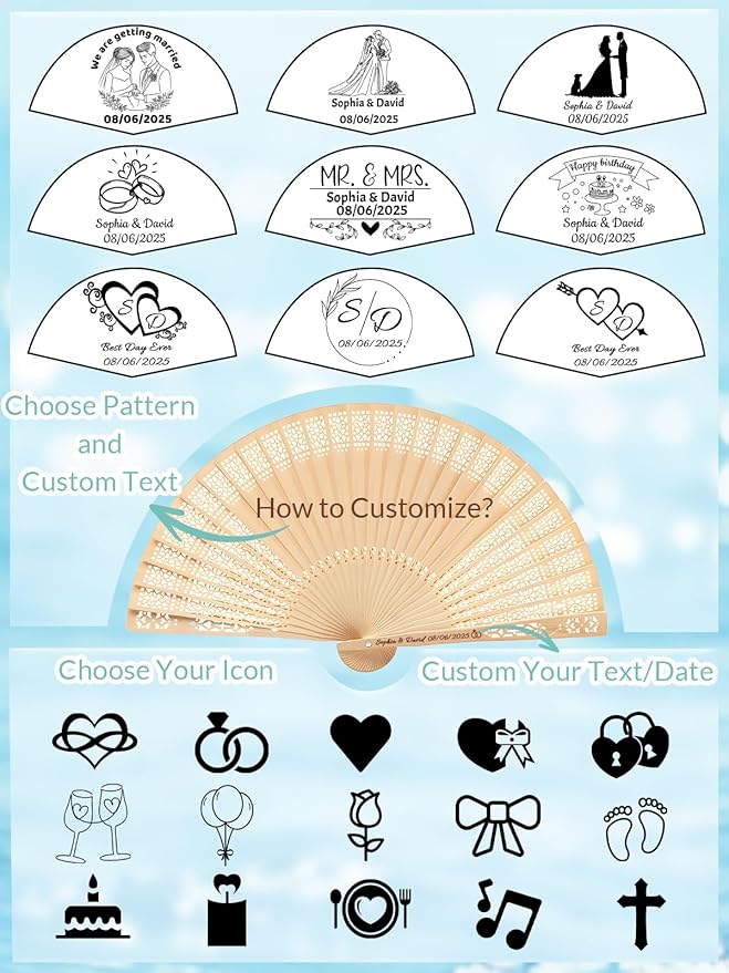 50Pcs Personalized Folding Hand Fans Custom Engraved Summer Wedding Fans,Personalized Wooden Fans Party Favor Bridal Shower Gifts for Guests