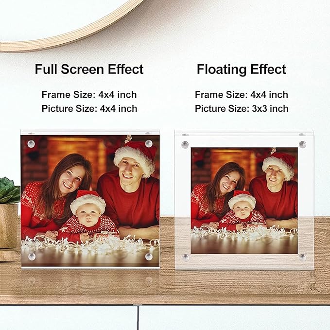 Boxalls 4x4 Inches Acrylic Picture Frames - 5 Pack, Clear Frameless 4x4 Photo Frames with Magnetic, Double Sided Transparent Desktop Frame (5 Pack)