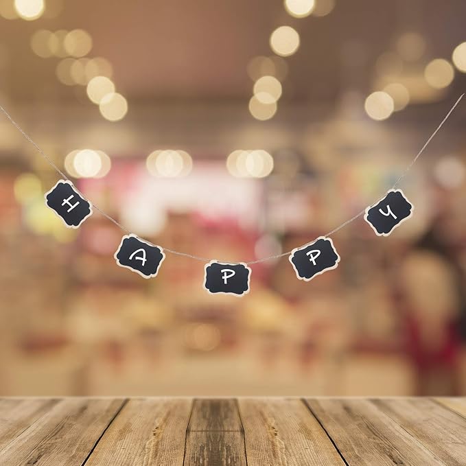 ONUPGO 16 Pack Chalkboard Tags with Liquid Chalk Marker, Double Sided Blackboard with Hanging String, Wooden Mini Erasable Chalkboard Signs, Hanging Chalkboard Labels, Price Tags, Message Tags