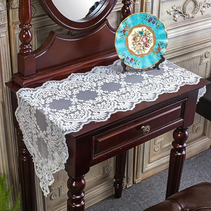 ARTABLE Rectangle Table Runner Lace Macrame Embroidered Table Runners with Exquisite Vintage Shabby Chic for Holiday Wedding Long Dinner Tables (White, 12 x 96 Inch)