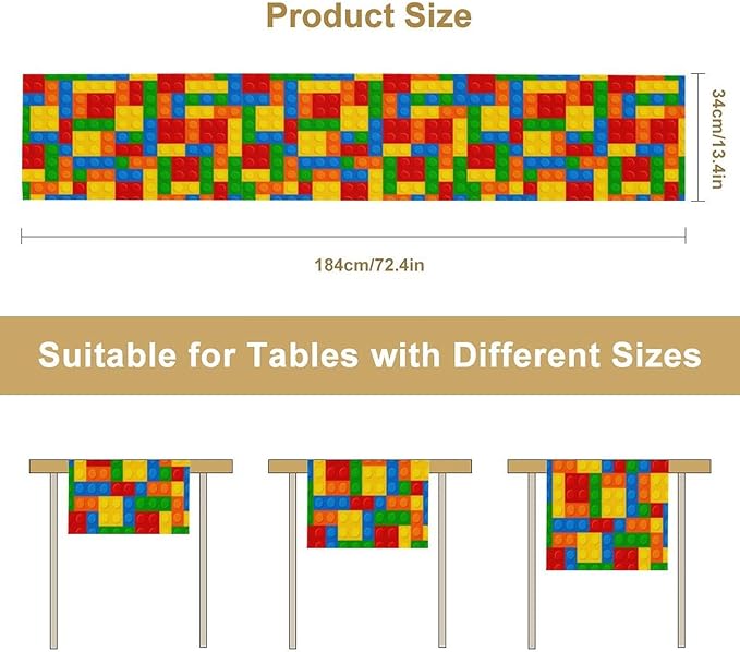 Building Blocks Table Runner Funny Celebration Party Birthday Party for Kids Teens Table Runner for Kitchen Picnic Home LivingRoom 13x70 Inch