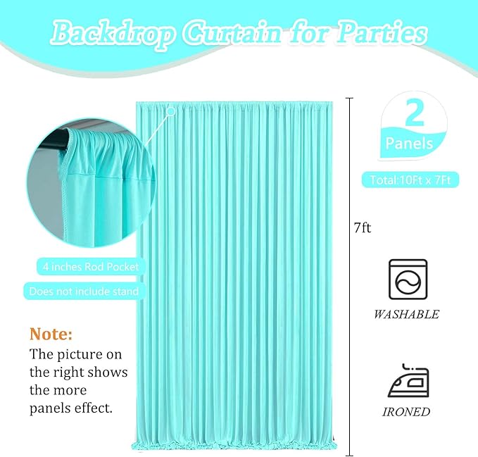 10 x 7 Feet Blue-Green Backdrop Curtain for Partie, Background Curtains for Photoshoot, Birthday, Wedding, Halloween, Thanksgiving, Christmas Day, New Year Party Decorations 5Ft x 7Ft, 2 Panels