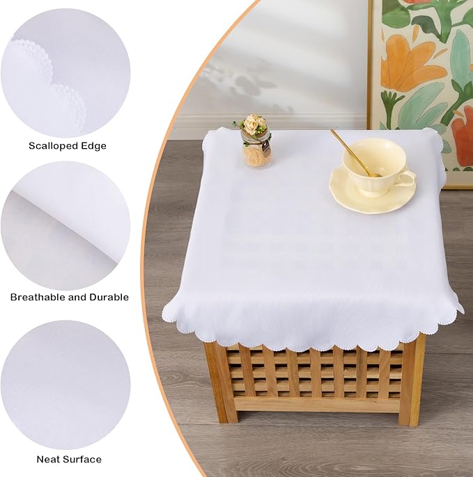 Small Round White Tablecloth 24 Inch Polyester Fabric Washable Table Cover Decorative Wrinkle Resistant Solid Color Table Cloth for Nightstand Party Wedding Camping