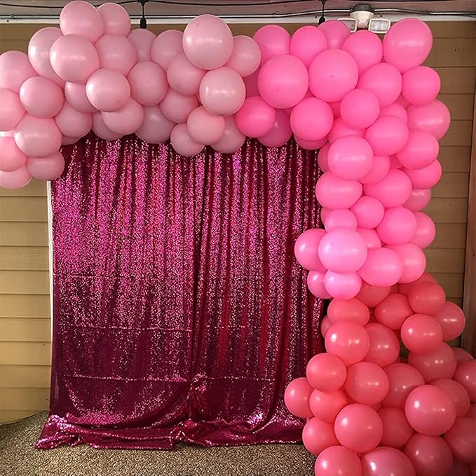 Sequin Backdrop Hot Pink 8ft x 8ft Glitter Photo Booth Backdrop for Birthday Party Fuchsia