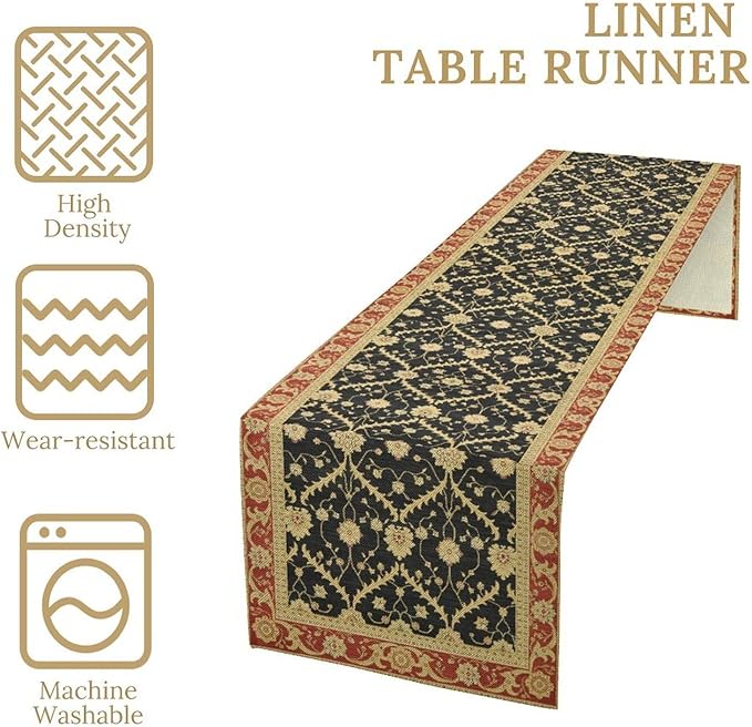 Vintage Morris Floral Table Runner, Boho Rustic Farmhouse Flower Pattern for Home Kitchen Table Decor Dining Coffee Room Party Decor 13x90in