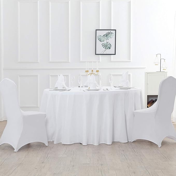 132 inch Round Tablecloth Washable Polyester Table Cloth Decorative Table Cover for Wedding Party Dining Banquet（132 inch,White）