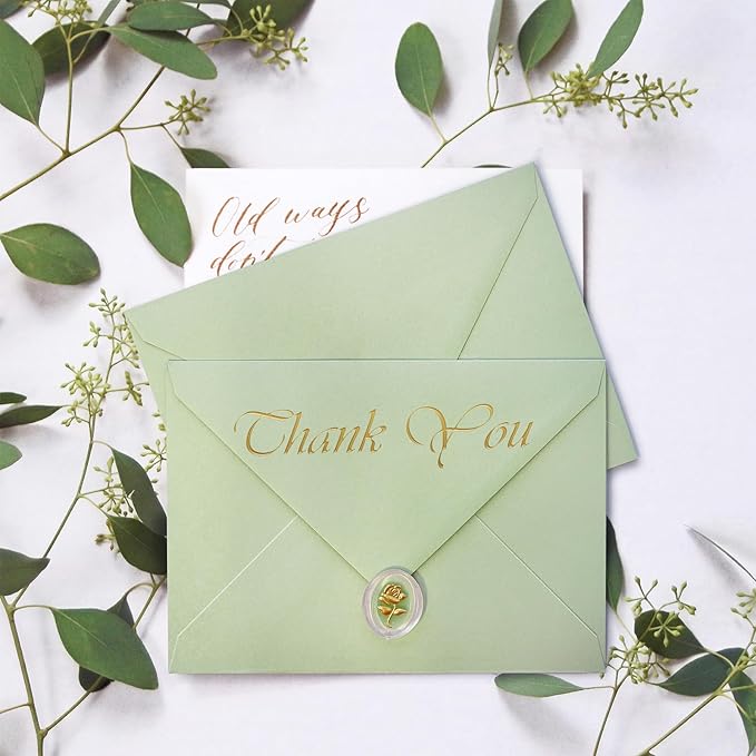 50 Pack 4x6 Envelopes Letter Size, Green A4 Envelopes Self Seal for Wedding Invitation, Envelope 4.3x6.3 for Greeting Cards, Photos, Baby Shower, Graduation, Thank You Cards, Announcements
