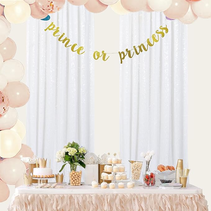 ShinyBeauty 2-Pack Sparkling Sequin Backdrop 4x7FT - Premium White Photography Background for Weddings, Parties, Studio Decor | Wrinkle-Resistant & Reusable Shimmer Curtains (Backgrounds Collection)