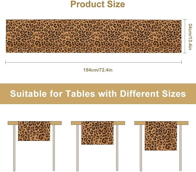Leopard Print Table Runner Wildlife Vintage Cheetah Fur Spot Animal Skin Spots Pattern Table Cloth for Garden Farmhouse Wedding Party Vacation Dinner Home Decoration, 13x90 Inch
