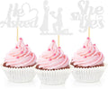 Sotpot 24PCS He Asked She Said Yes Cupcake Toppers With Heart Silver Glitter for Wedding Bridal Shower Wedding Engagement Party Cake Decorations