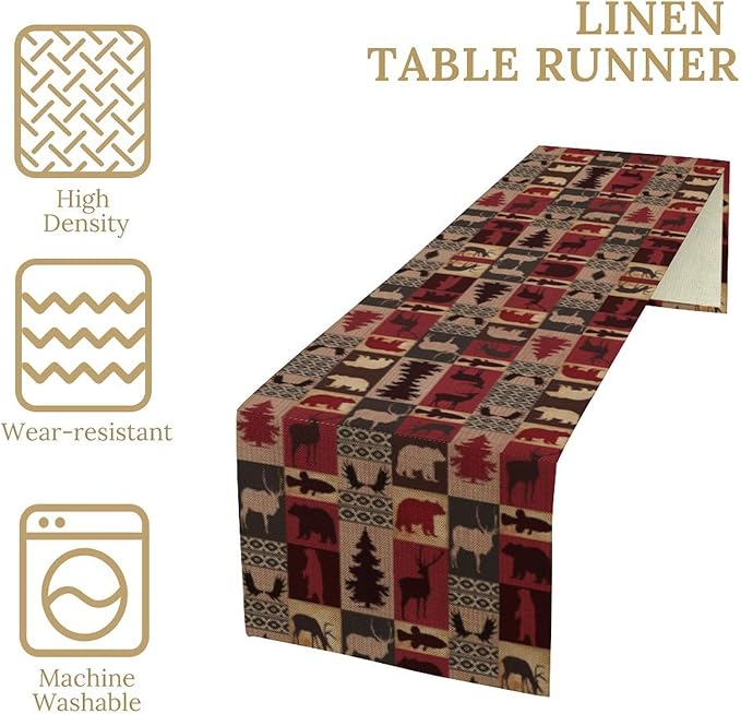 Retro Rustic Bear Table Runner, Wild Bear Cabin Pine Farmhouse Table Runner for Bedroom Kitchen Living Room Vintage Country Style Lodge 13x120 Inch