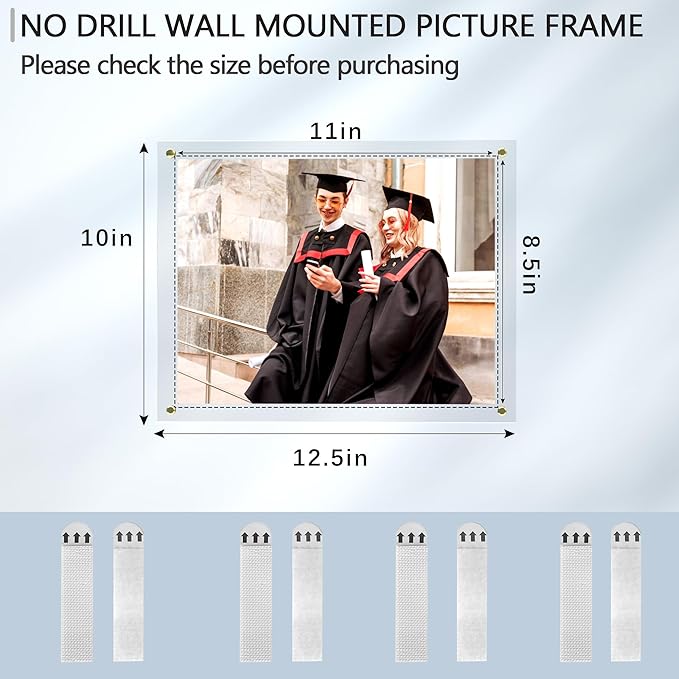 Acrylic Picture Frame for Wall, Clear Diploma Frame, No Drill Floating Frameless Photo Frame for Diploma Certificate Degree Document & Artworks Display, Graduation Gift for Students (1 Pack, 8.5X11 Straight edge)