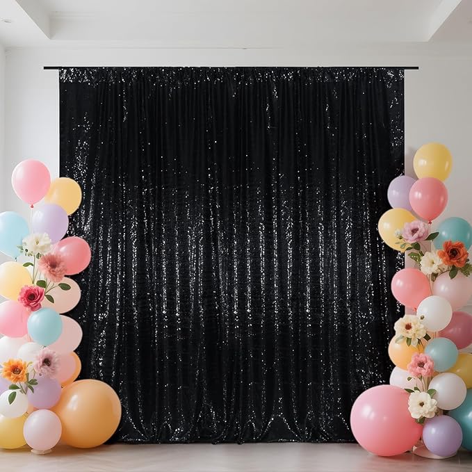 SquarePie Sequin Backdrop Curtain Less See Through Thick Background for Halloween Party 5FT x 7FT Black