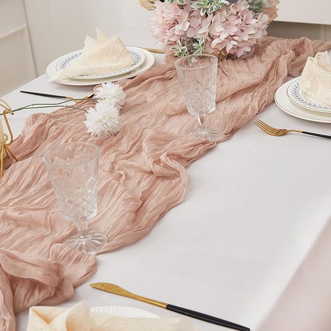 Nude 12 Pack Cheesecloth Table Runner 120 Inch 10 FT Boho Rustic Gauze for Wedding Baby Shower Party Farmhouse Summer Home Decor Washable