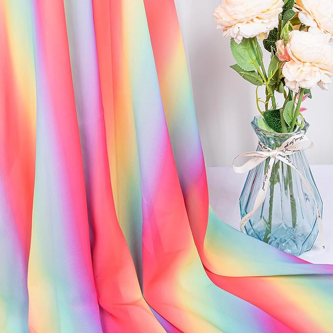 DUOBAO Rainbow Chiffon Ceiling Drapes 59''x20FT 6 Panels Sheer Arch Draping Fabric for Event Party Supplie, Baby Shower Photo Booth Background Supplies, Colorful Backdrop