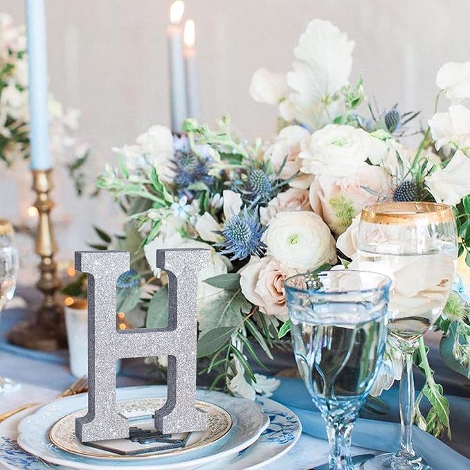TONIFUL 8 Inch Silver Glitter Letter H Table Centerpiece A-Z Silver Birthday Party Decorations,Silver Alphabet H for Birthday,Chrismas,Graduation,Bridal Shower,Wedding,Anniversary Party Supplies