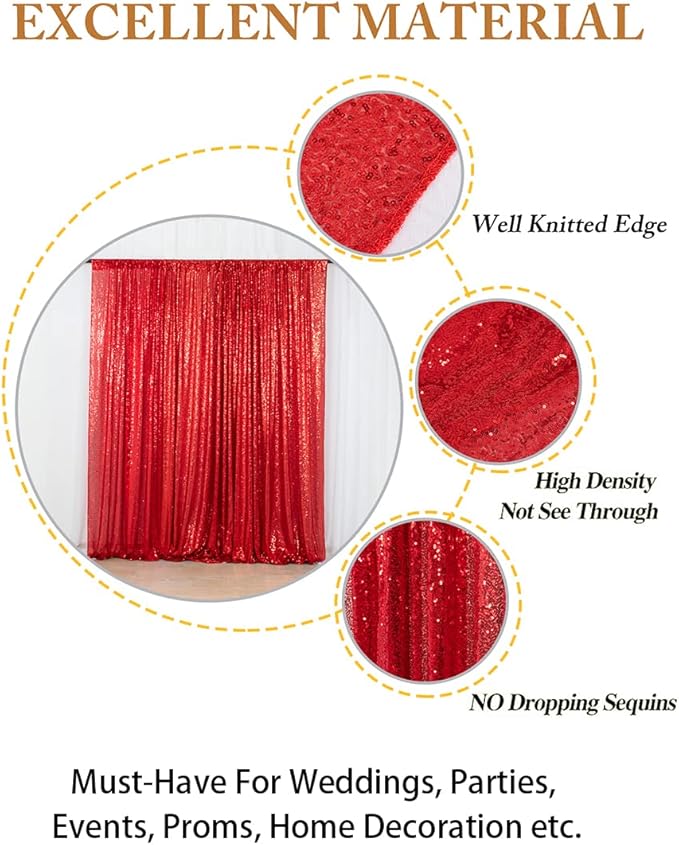 ShinyBeauty Sequin Curtain Red 4FTx8FT Sequin Photo Backdrop Red Sequin Backdrop Curtain Glitter Photography Backdrop Bridal Shower Backdrop for Wedding