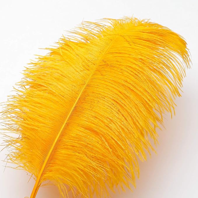 12pcs Natural Luxury Gold Ostrich Feathers 12-14inch (30-35cm) for Wedding Party Centerpieces，Flower Arrangement and Home Decoration.