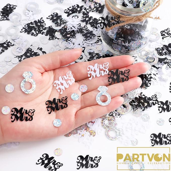 Wedding Party Table Confetti– 1.5 OZ | Mr and Mrs Diamond Ring Confetti for Wedding Shower Engagement Party Decorations I Cake Table Decor Supplies