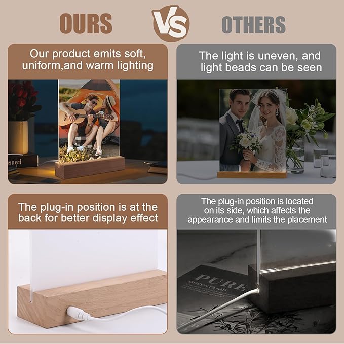 6" x 8"- 6 pcs Acrylic 4 pcs Frame Sublimation LED Acrylic Photo Frames Night Lights Blanks Heart Shape,with Warm Color Light with Wood Stand for Heat Press Machine Printing
