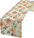Floral Fall Table Runner, Rustic Watercolor Orange Flowers Seasonal Summer Autumn Table Runner for Kitchen Dinning Table Runner Decor Home Wedding Party Holiday, 13x90 Inch