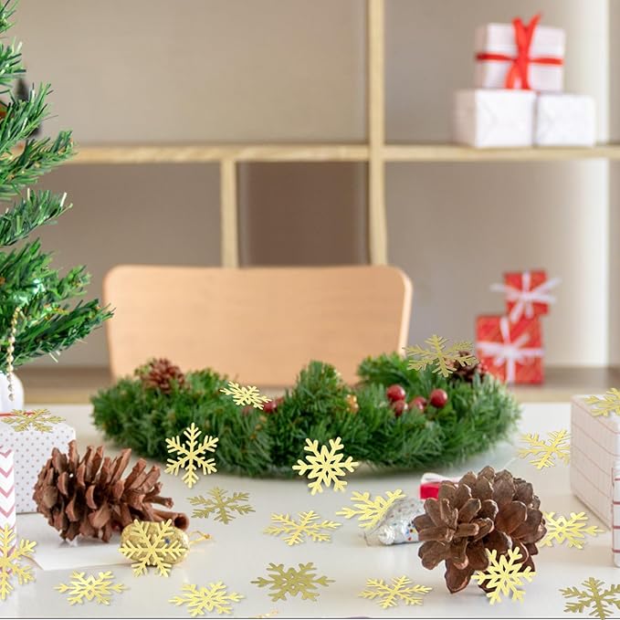 200PC Gold Foil Paper Snowflakes Confetti Christmas Party Table Decorations Snowflake For DIY Crafts For Winter Holiday Wedding Birthday Baby Shower Party Supplies