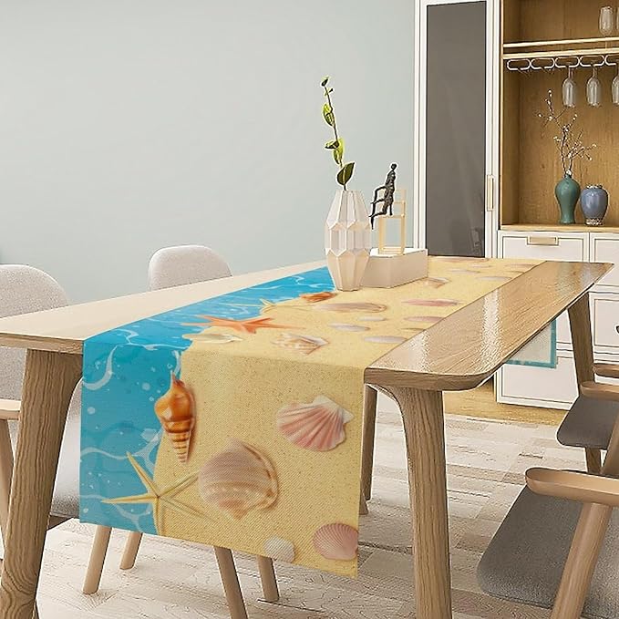 Sea Turtle Table Runner Marine Life Starfish Nautical Blue Green Ocean Theme Kitchen Table Decorations for Indoor Outdoor Home Party Decorations 13 * 60 Inch