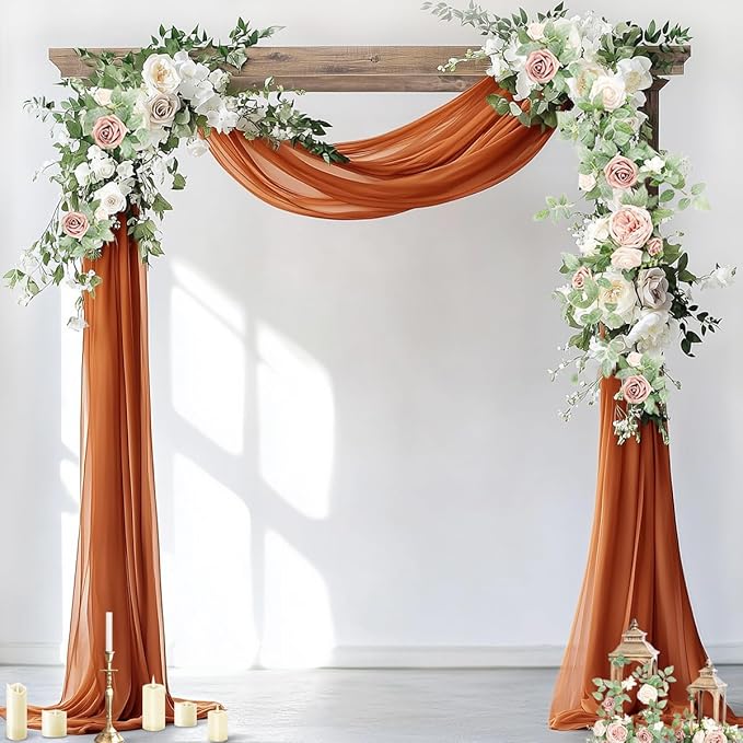 Socomi Wedding Arch Draping Fabric 2 Panels 29" x 19Ft Terracotta Sheer Chiffon Curtain Drapes 6 Yards for Wedding Ceremony Birthday Party Decoration