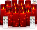 Flameless Candles with Embedded Star String - Battery Operated LED Candles, with Remote,12 Red Flickering Candles for Christmas, Weddings, Home Decor & Party,(D 2.3"×H 5" 6" 7")