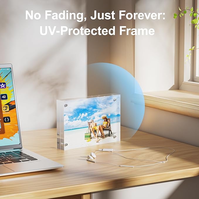 5 Pack 8x10 Acrylic Picture Frames - 20% Thicker Double Sided Magnetic Frame with UV Protection - Freestanding Clear Frameless Display for Tabletops - Modern Photo Frame Set for Home & Office Decor