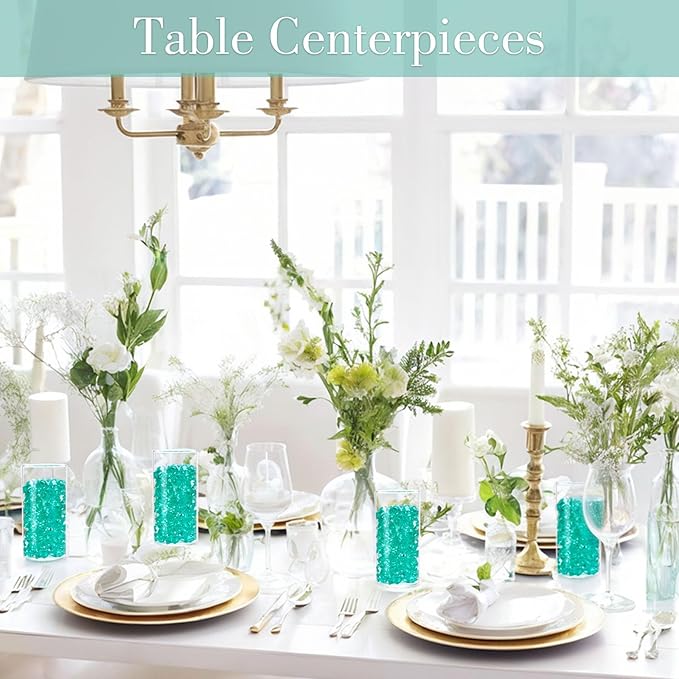 DomeStar Teal Fake Ice Rocks, 150PCS Acrylic Gems Crystals Plastic Shamrock Diamonds Centerpiece for Vase Fillers DIY Craft Wedding Party Table Scatter Decorations