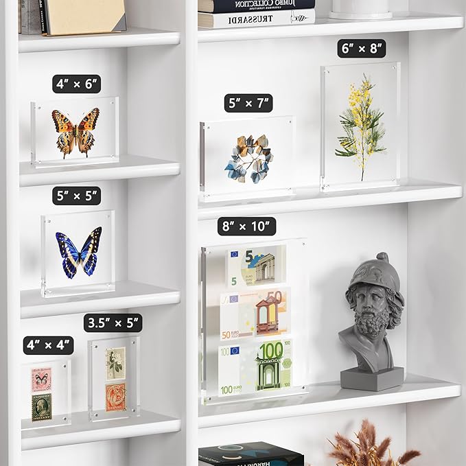 5x5 Acrylic Picture Frame 3 Pack, Clear Freestanding Double Sided Frameless Magnetic Photo Frames, Desktop Display Decor Gift