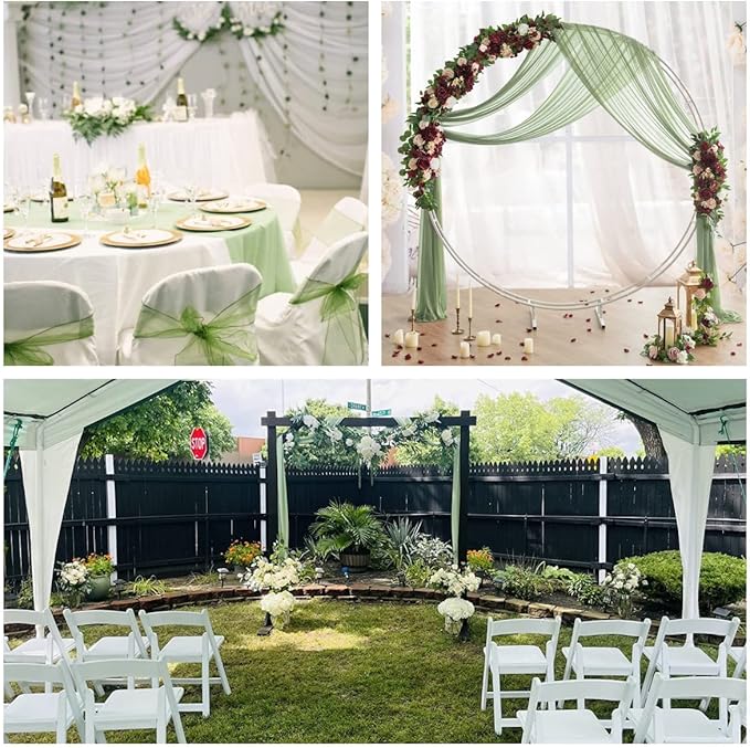 Sage Arch Drapes for Wedding Arch Draping Fabric Sheer Backdrop Curtain for Ceremony Bridal Party Decor 6 Yards 19Ft Length x 28" Width 1 Panel