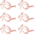 40th Birthday Glasses - 6 Pairs Rose Gold 40 Years Old Glasses with Rhinestones Frame, Funny Plastic Costume Photo Booth Props for 40th Anniversary Party Decorations